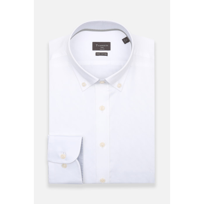 camicia uomo 1 bottone button down slim Satin Unito Bianco