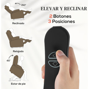 Sillón Relax Reclinable Eléctrico Levanta Personas, Sillón Elevador, con Puerto USB, Control Remoto, Reposapiés, Tapizado en Pana, Bolsillos Laterales, Marrón