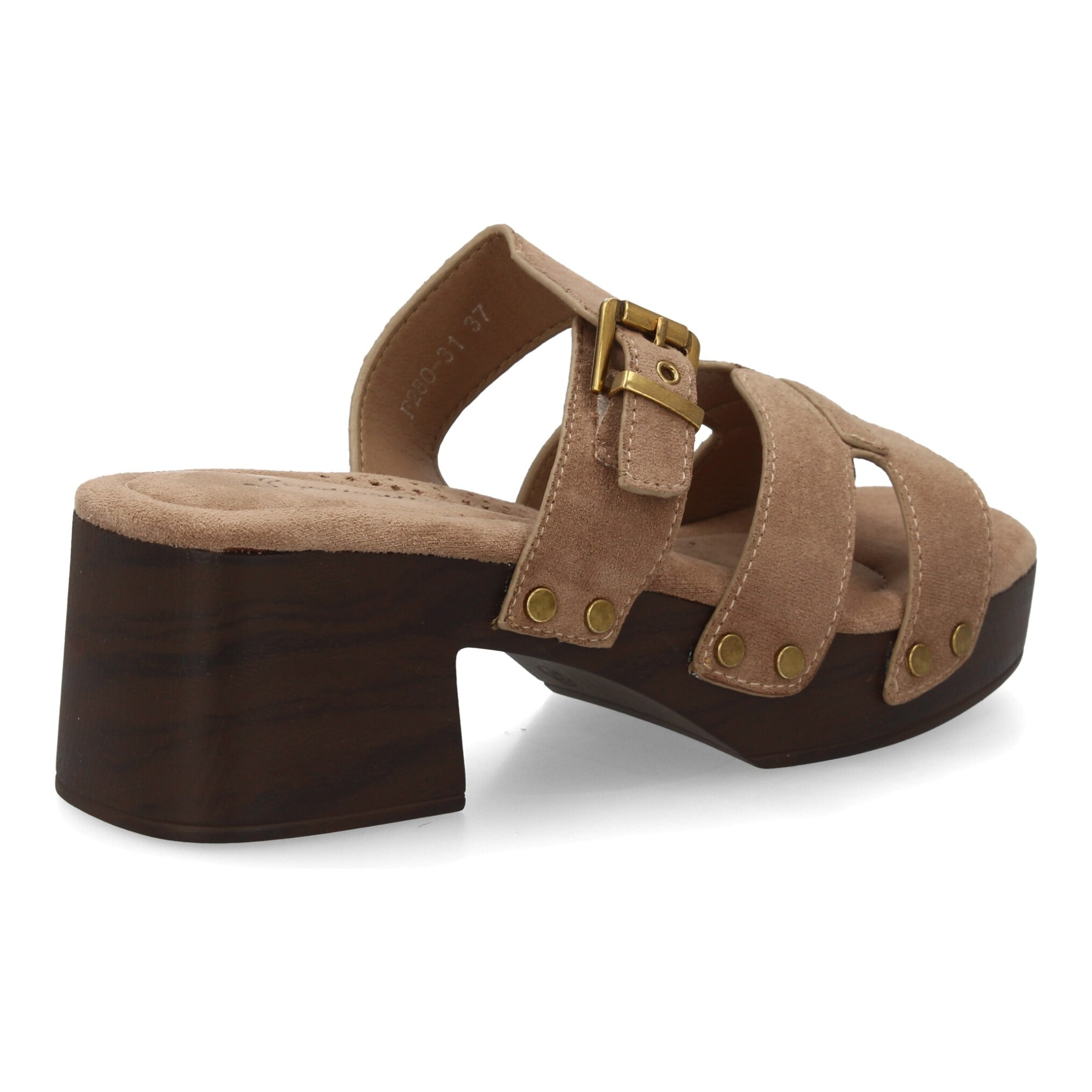 Sandalia pala mujer tacón ancho con tachuelas