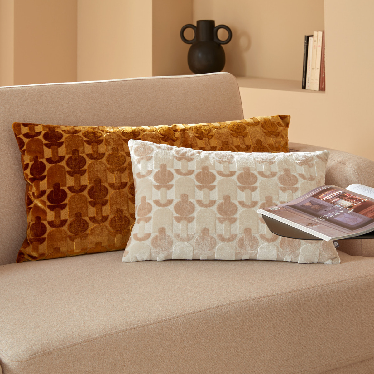 Coussin "Luna" jacquard velours lin 30x50cm