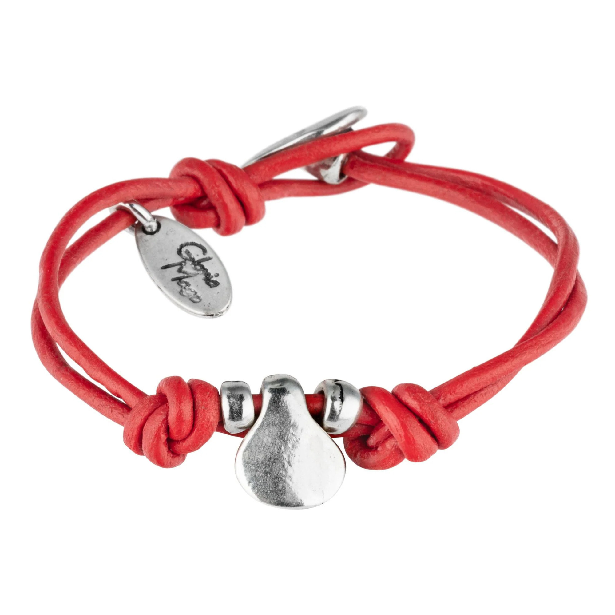 Pulsera cuero rojo "Basic" plateado chapado