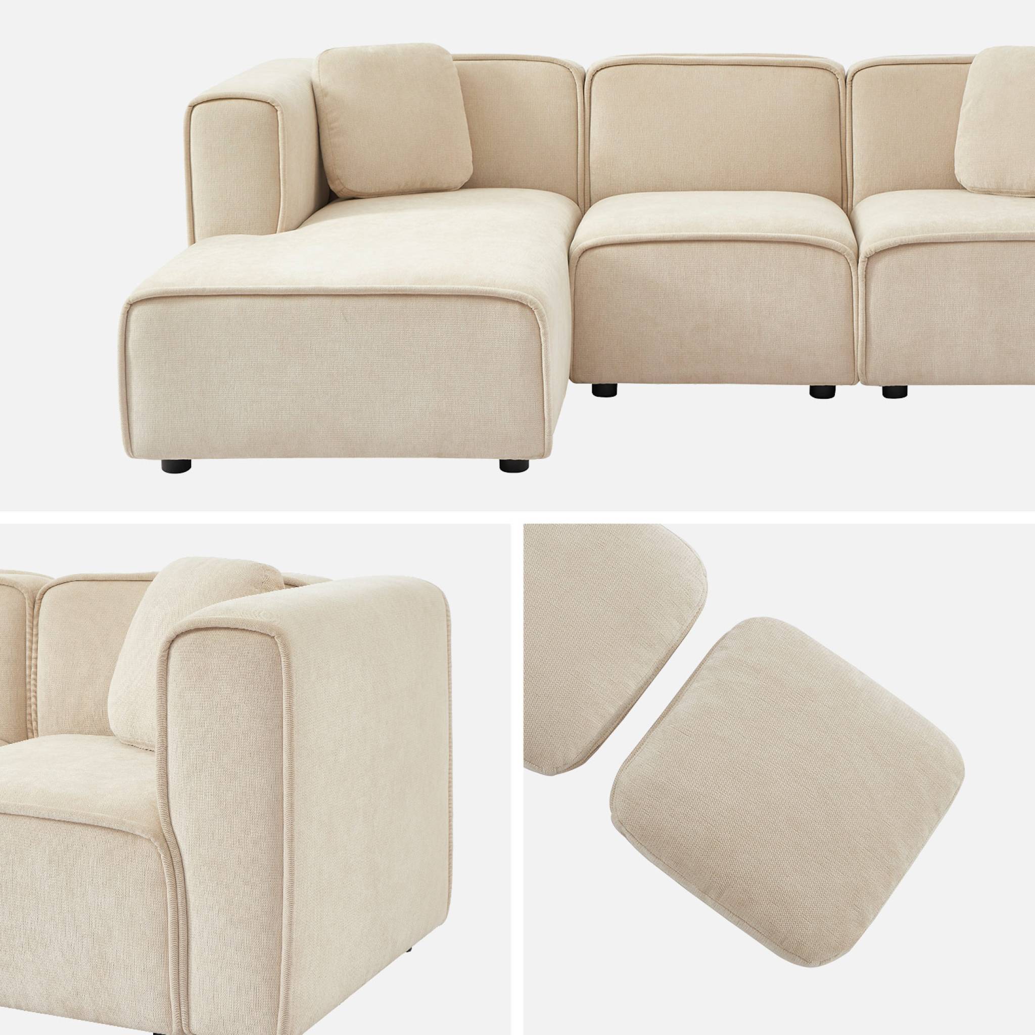 Canapé d'angle gauche 3 places tissu beige 2 coussins carrés L 230 x P 145 x H 70 cm - Lester