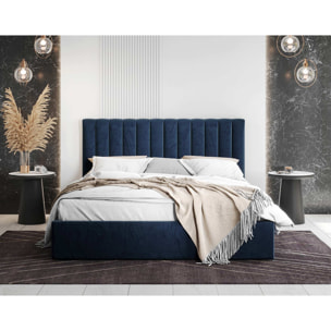 Rosario - lit coffre - 140x200 - sommier inclus - en velours - Bleu