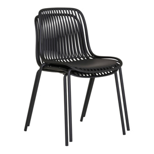 Set 4 sedie da pranzo Branson impilabili in polipropilene nero con gambe in acciaio
