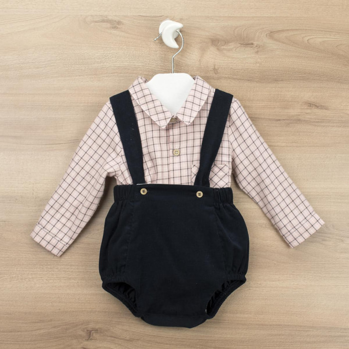 Conjunto Ranita Tirantes y Camisa Cuello Bebe Authentic Rosa