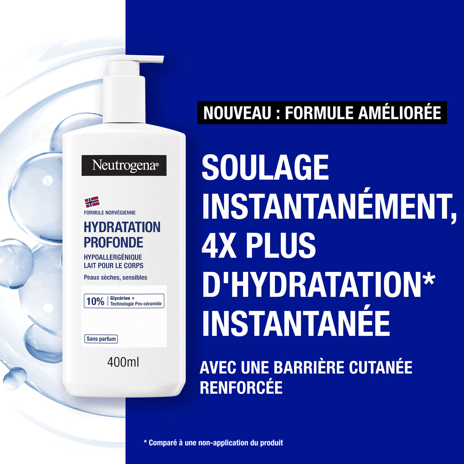 Hydratation Profonde 72h - NEUTROGENA® Lait Corps Hypoallergénique 400 ml