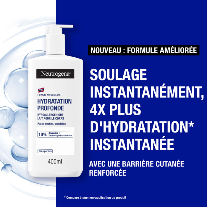 Hydratation Profonde 72h - NEUTROGENA® Lait Corps Hypoallergénique 400 ml