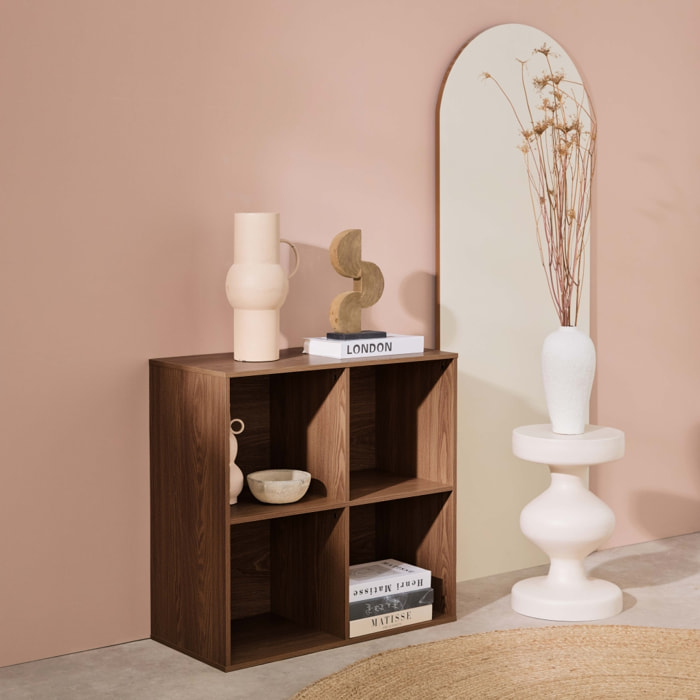 Etagère. bibliothèque. module de rangement décor bois noyer 4 compartiments L 70 x P 35 x H 70cm - Kompo