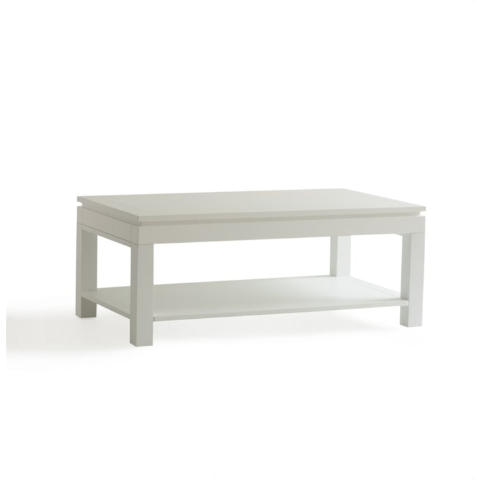 Table basse avec plateau relevable Liland -bois massif et panneau de mdf-couleur laqué blanc mat 110 x 44 x 60 cm