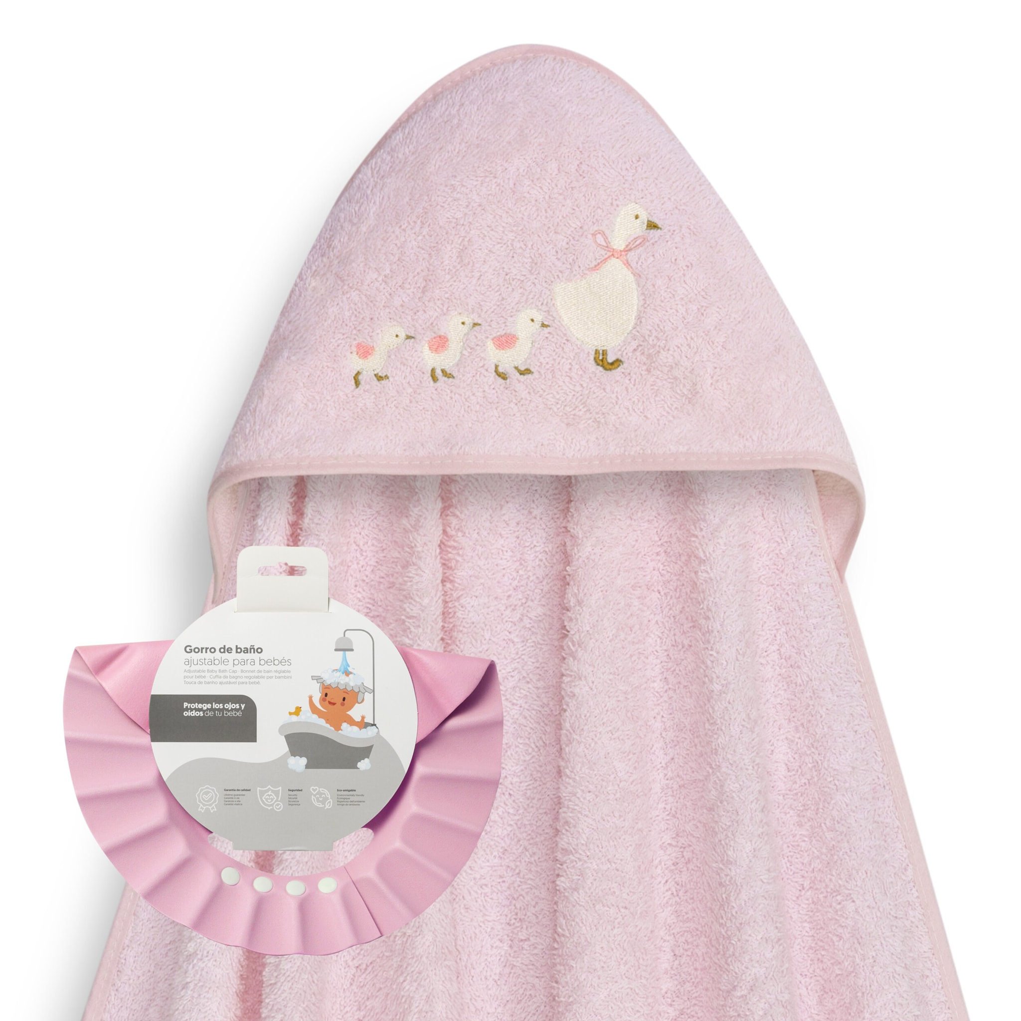 Capa Baño 1X1 Mod Patitos Familia+ Gorro Rosa