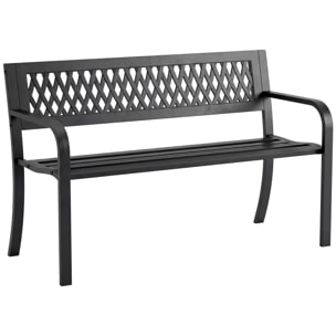 Banco de Jardín Exterior de 2 Plazas, Banco Exterior con Asiento Listonado, Reposabrazos y Marco de Acero, para Patio, Terraza, 119x50x75 cm, Negro