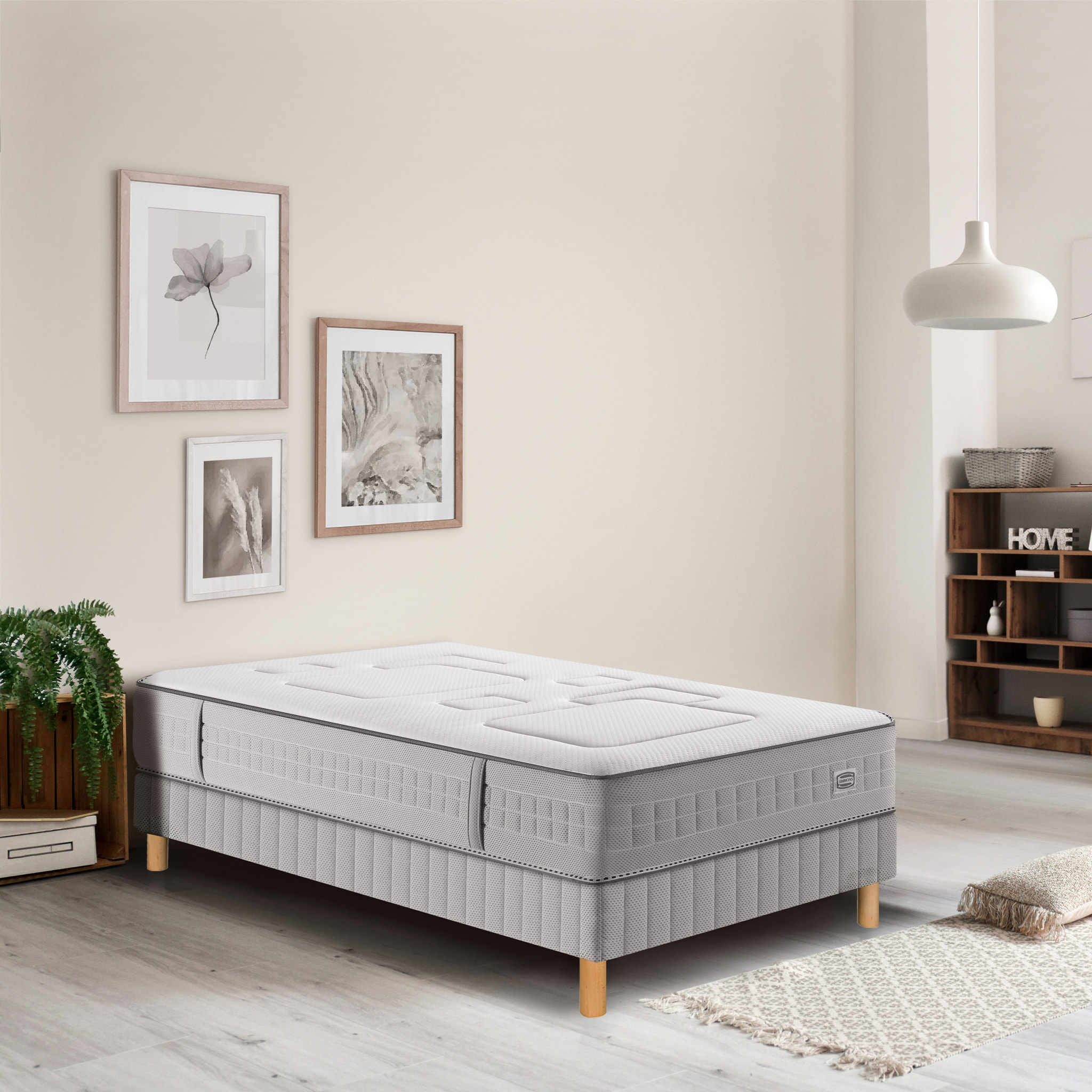Ensemble EQUILIBRE matelas H25 ressort ensachés, ferme, sommier
