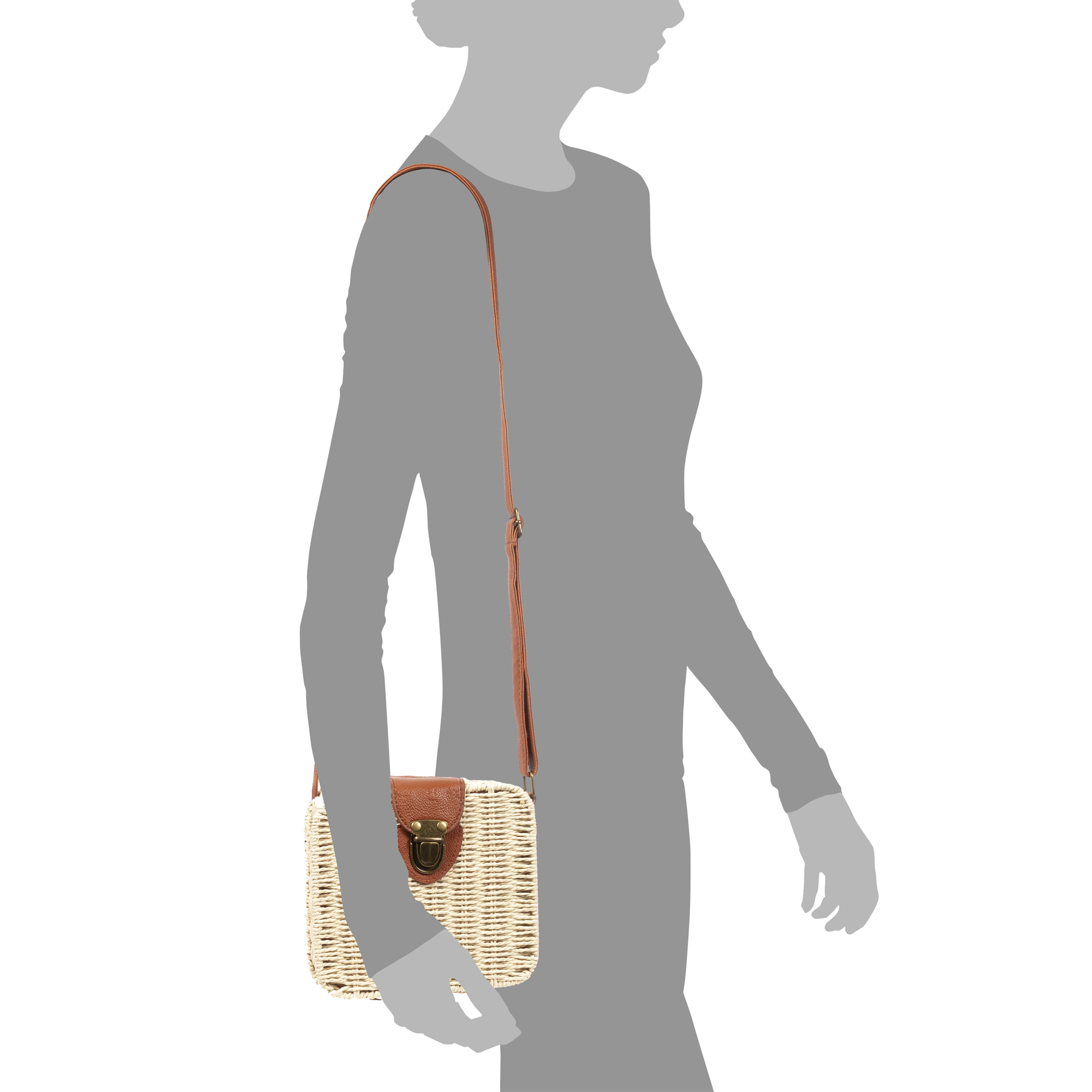 IRIA QUINTANA Borsa a tracolla da donna Empoli. Tessuto Paglia Pelle Sintetica PU 18x7x17 Cm. Beige
