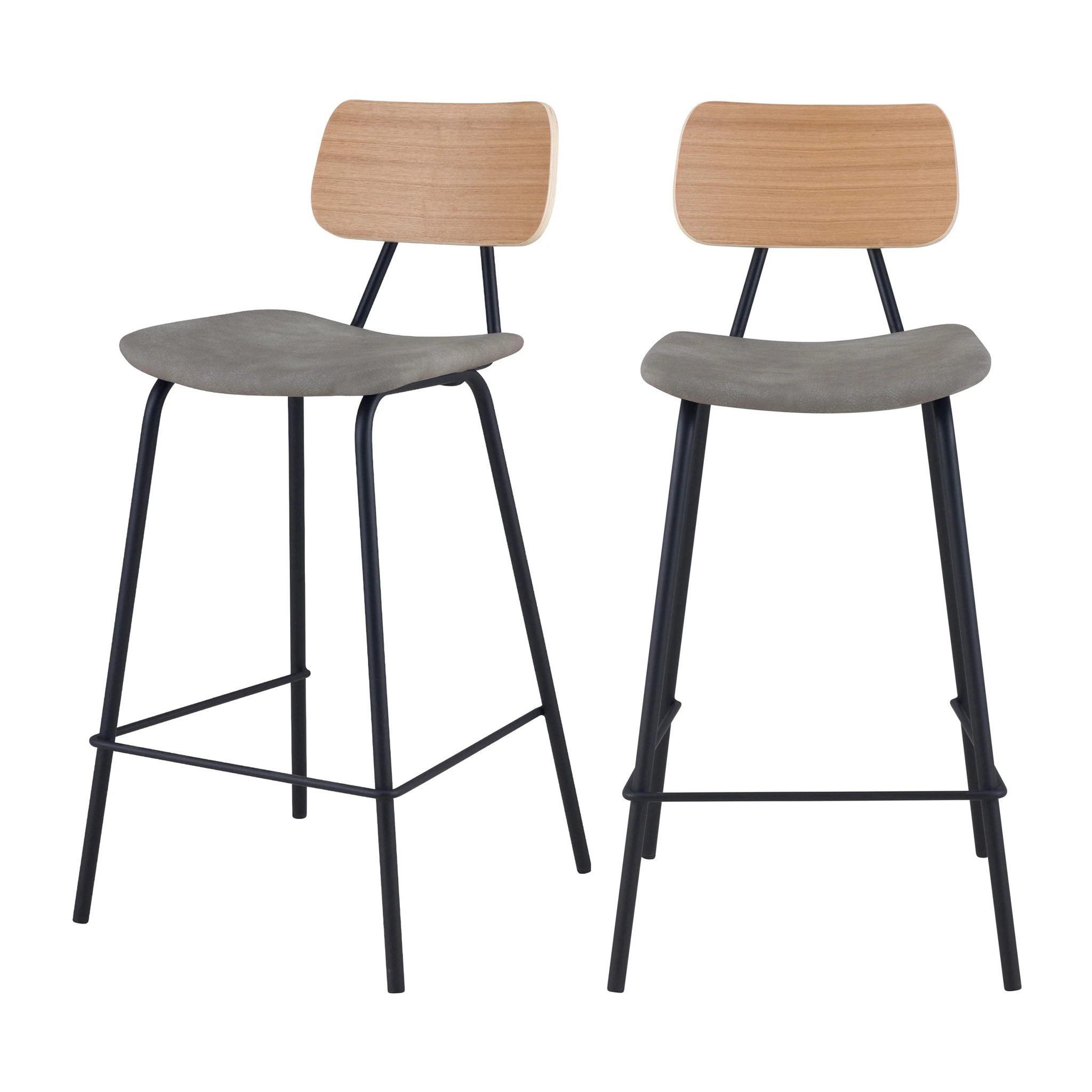 Lot de 2 chaises pour îlot central 65 cm en cuir synthétique gris - Madrague