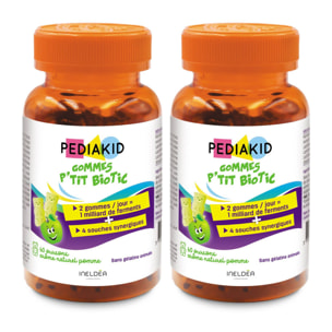 PEDIAKID - Gommes P'tit Biotic - Formule Naturelle au Délicieux Arôme de Pomme - Contribue à Enrichir la Flore Intestinale - Soutient les Défenses de l'Organisme - Lot de 2 piluliers