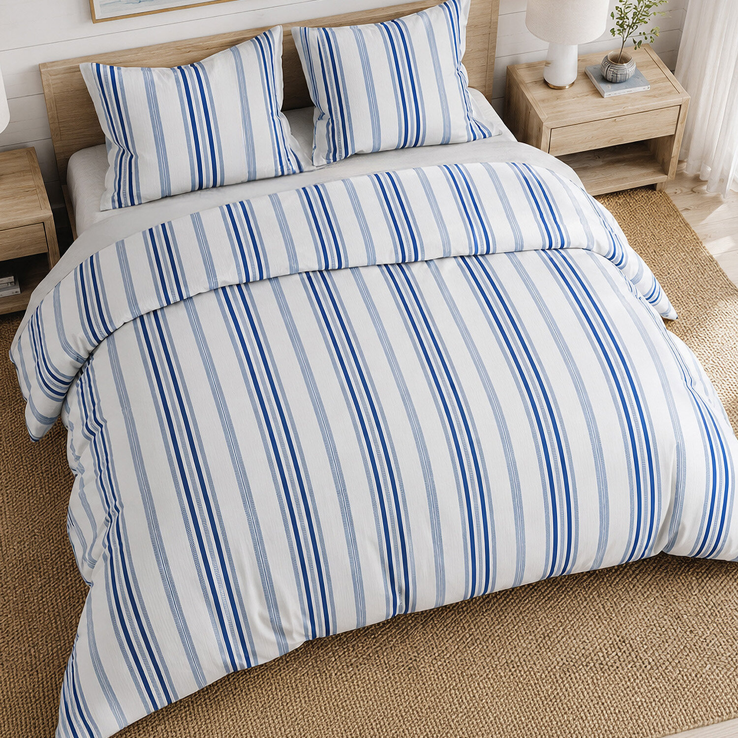 Parure housse de couette 100% percale de coton rayures verticales - MAT
