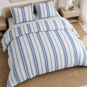 Parure housse de couette 100% percale de coton rayures verticales - MAT