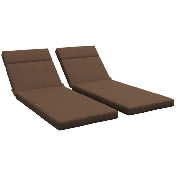 Lot de 2 matelas pour bain de soleil transat - cordons et velcros d'attache - dim. 196L x 55l cm ép. 8 cm - polyester déperlant marron