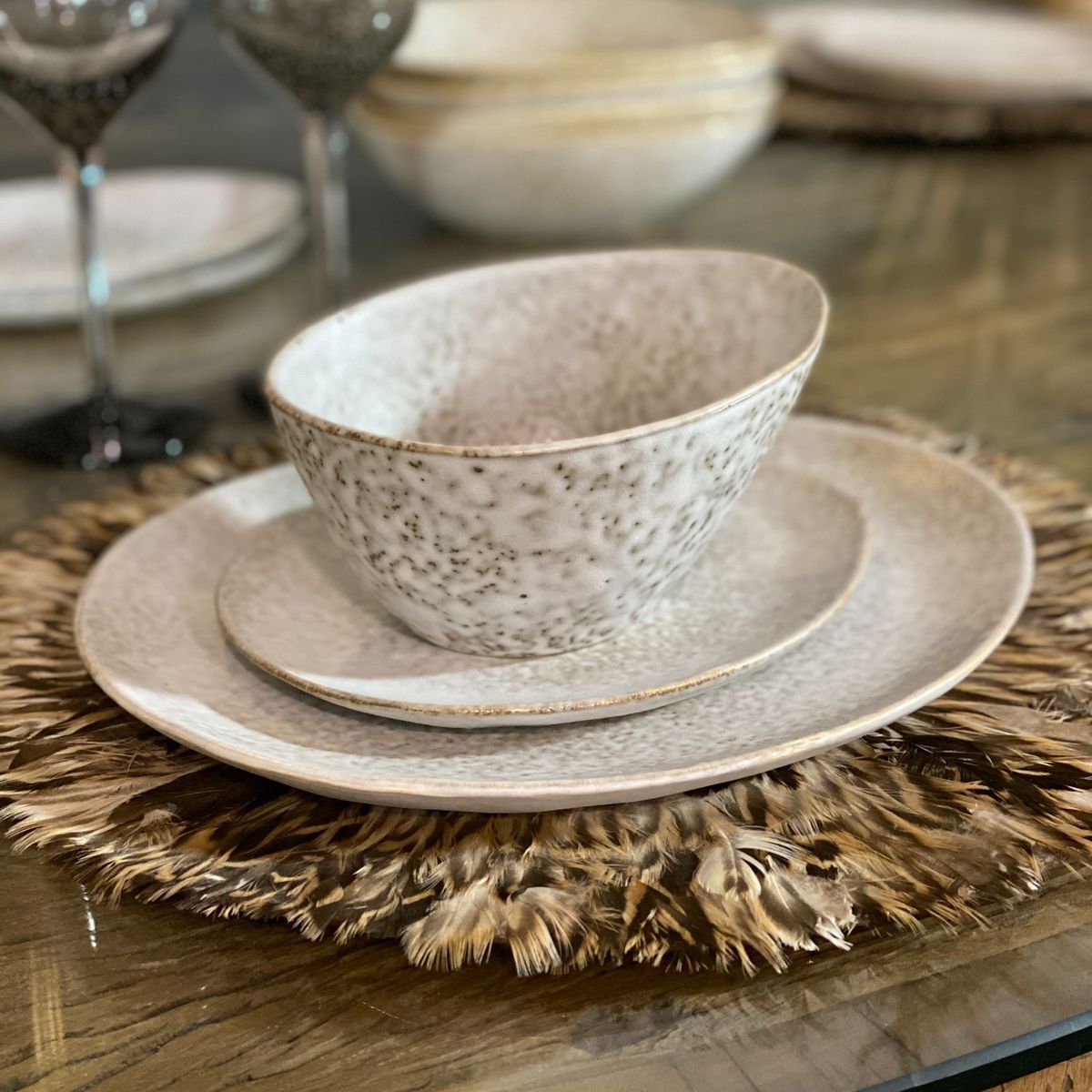 Lot de 4 sets de table en plumes de canard 38cm DUCKY