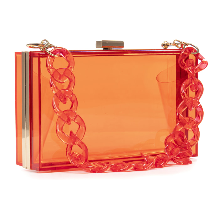 Zavattarello bolso clutch de mano, de metacrilato transparente.