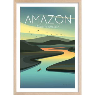 Affiche voyage Fleuve d'Amazonie Affiche + cadre en bois - Chêne
