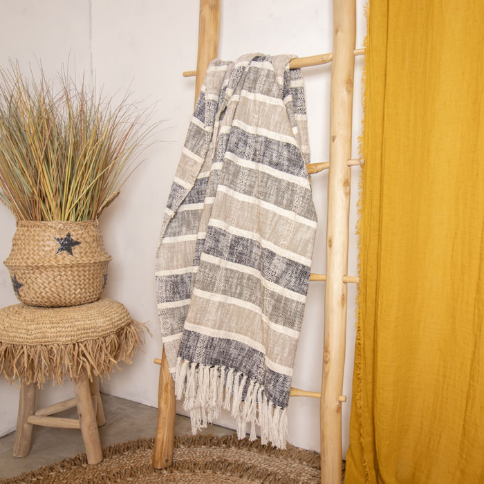 Plaid en coton et polyester noir et gris 150cm SERRA