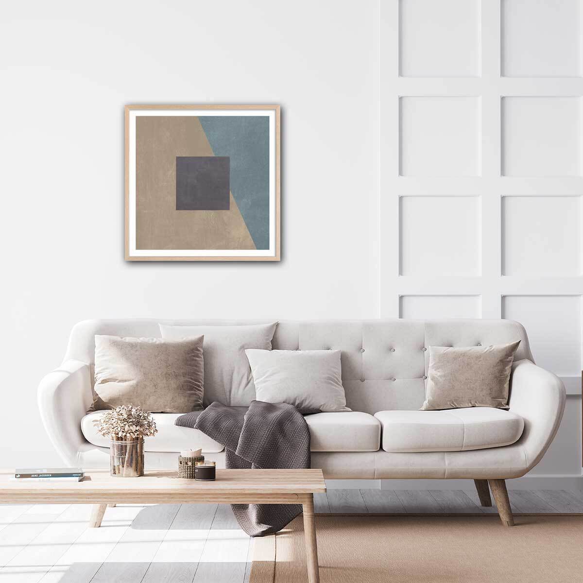 Poster Soie bleue sarcelle Affiche + cadre en bois - Chêne