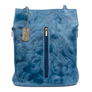 Archi bolso de hombro mujer. Piel auténtica acabado Gamuza grabado flores.