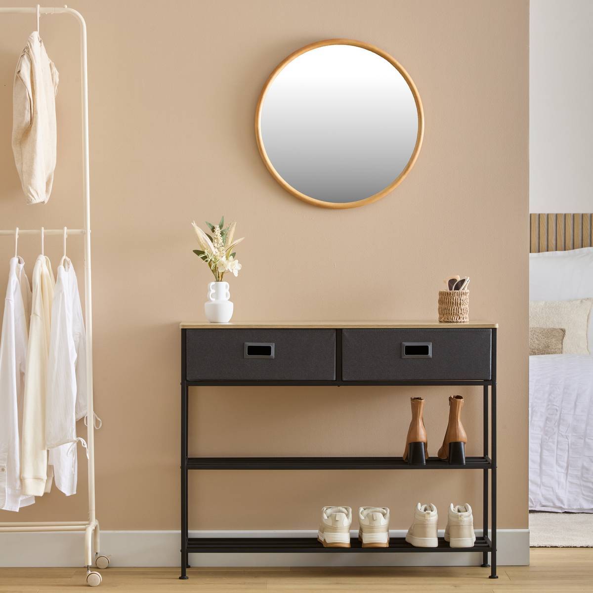 Console 2 tiroirs Tissa avec range-chaussure gris foncé