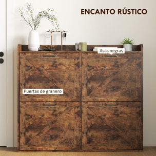 Mueble Zapatero de 4 Puertas Zapatero Estrecho con Estantes Ajustables Estilo Industrial para 24 Pares de Zapatos Mueble Auxiliar para Recibidor Entrada 120x24x103 cm Marrón Rústico