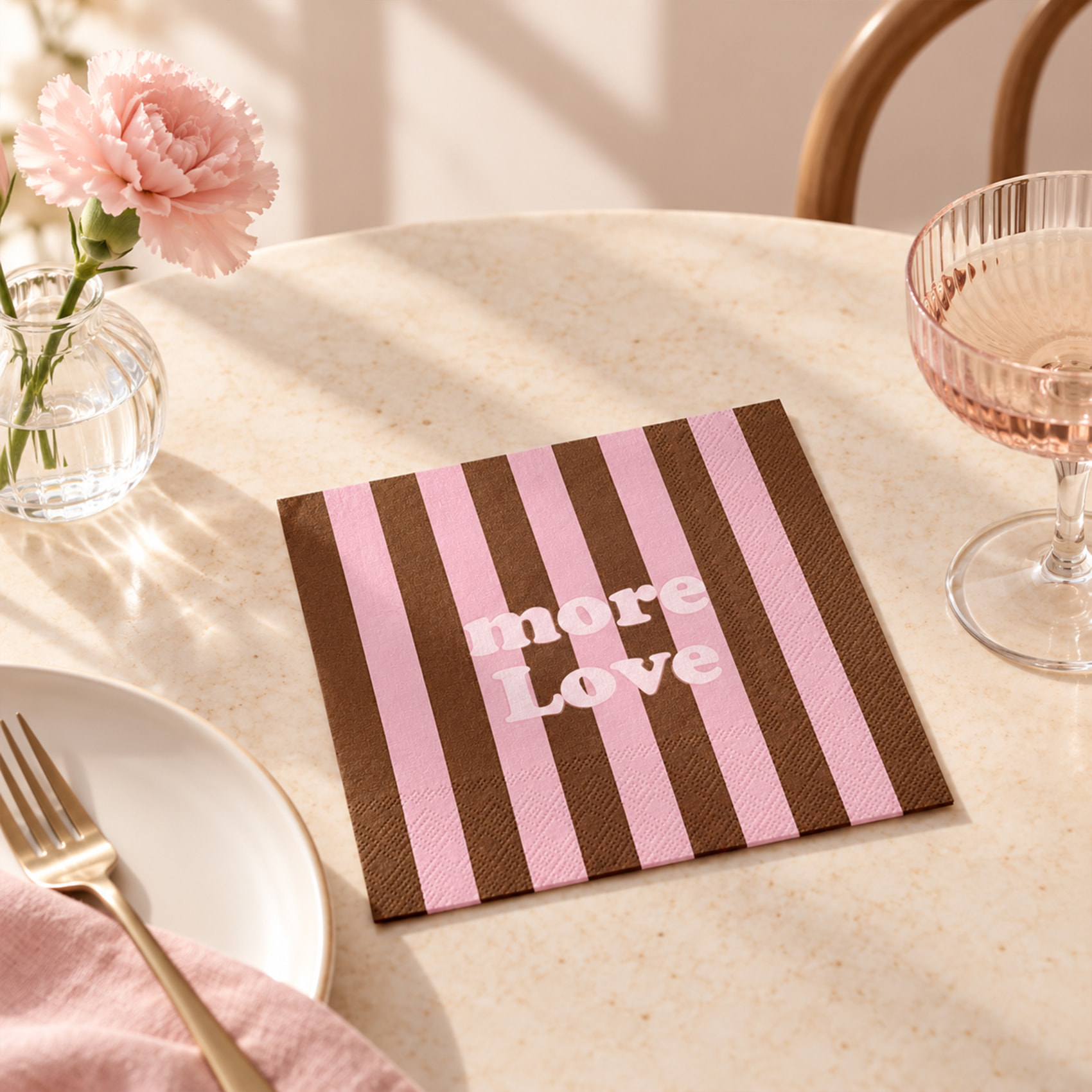 Lot de 20 serviettes en papier MORE LOVE rayées - Rose