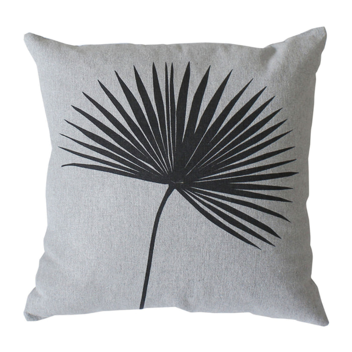 Coussin carré feuille de palmier - Gris clair