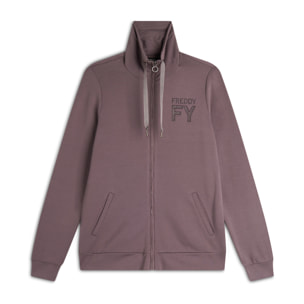 Felpa donna con zip e collo alto in felpa di viscosa