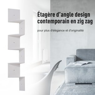 Étagère d'angle étagère de rangement design contemporain zig zag 20L x 20l x 126H cm 5 niveaux panneaux de particules blanc