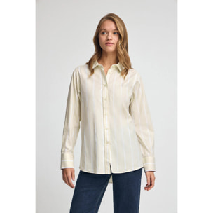 Camisa de rayas beige de corte relajado con logo Rigby Go