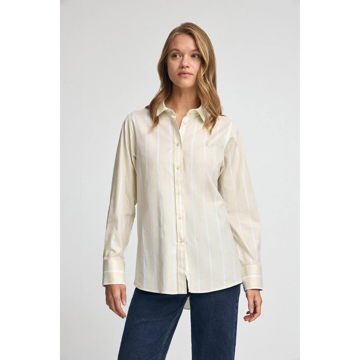 Camisa de rayas beige de corte relajado con logo Rigby Go