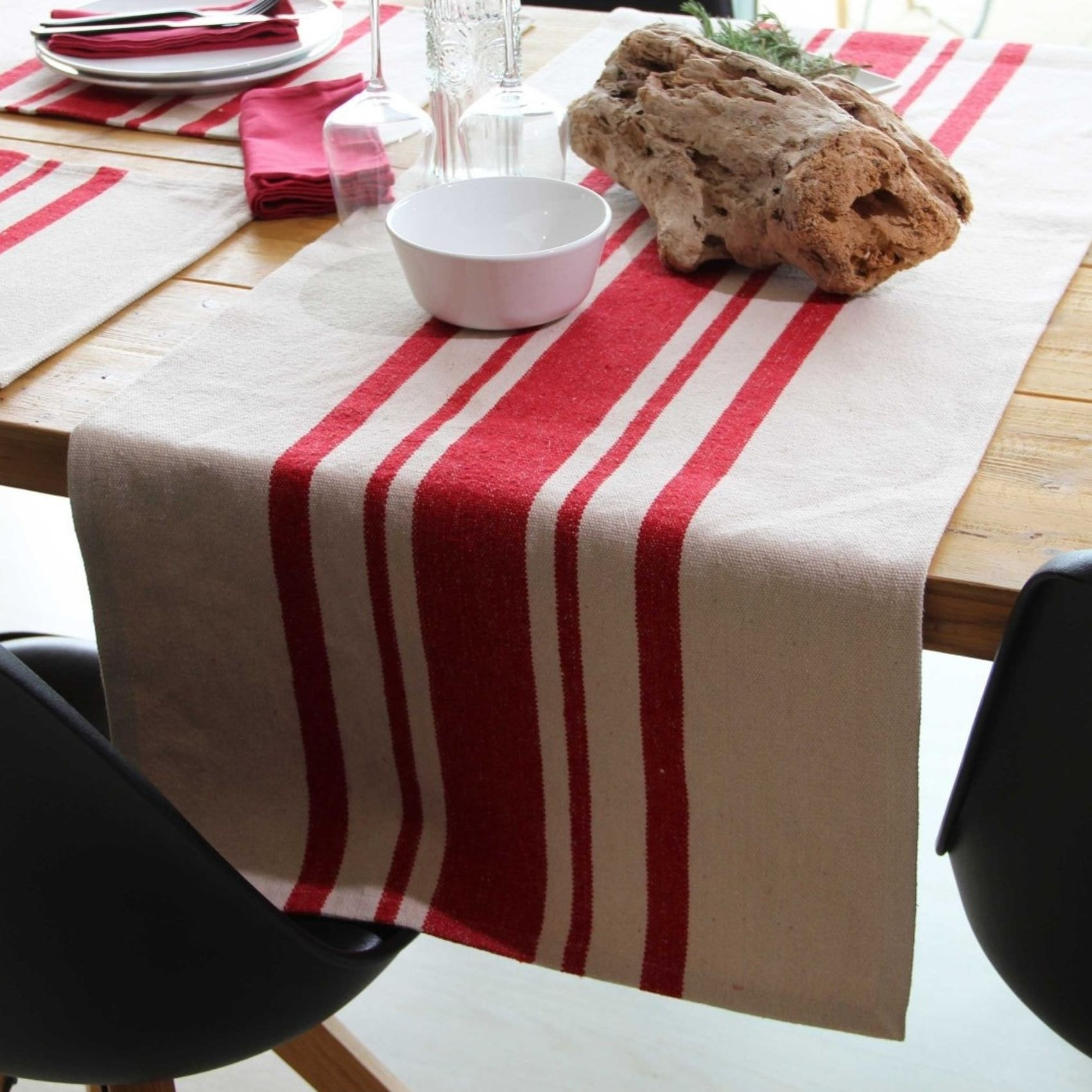 Chemin de table coton épais Rustique - Rouge