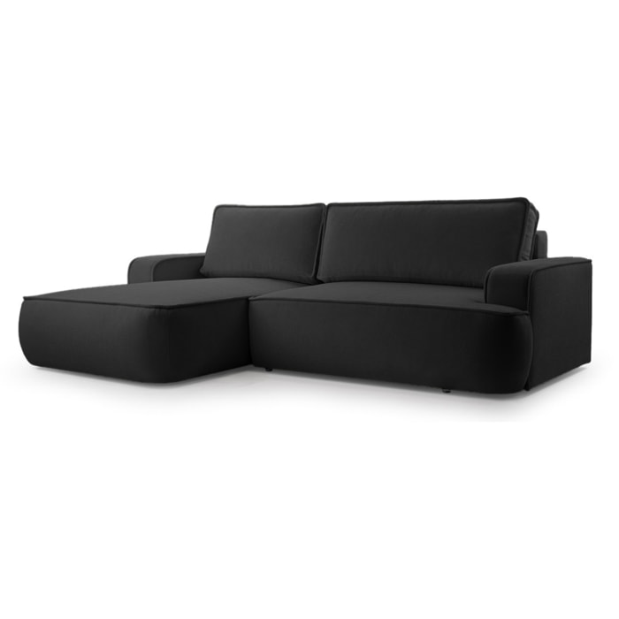 Nessino - canapé d'angle gauche 4 places - convertible avec coffre - en tissu texturé - Noir