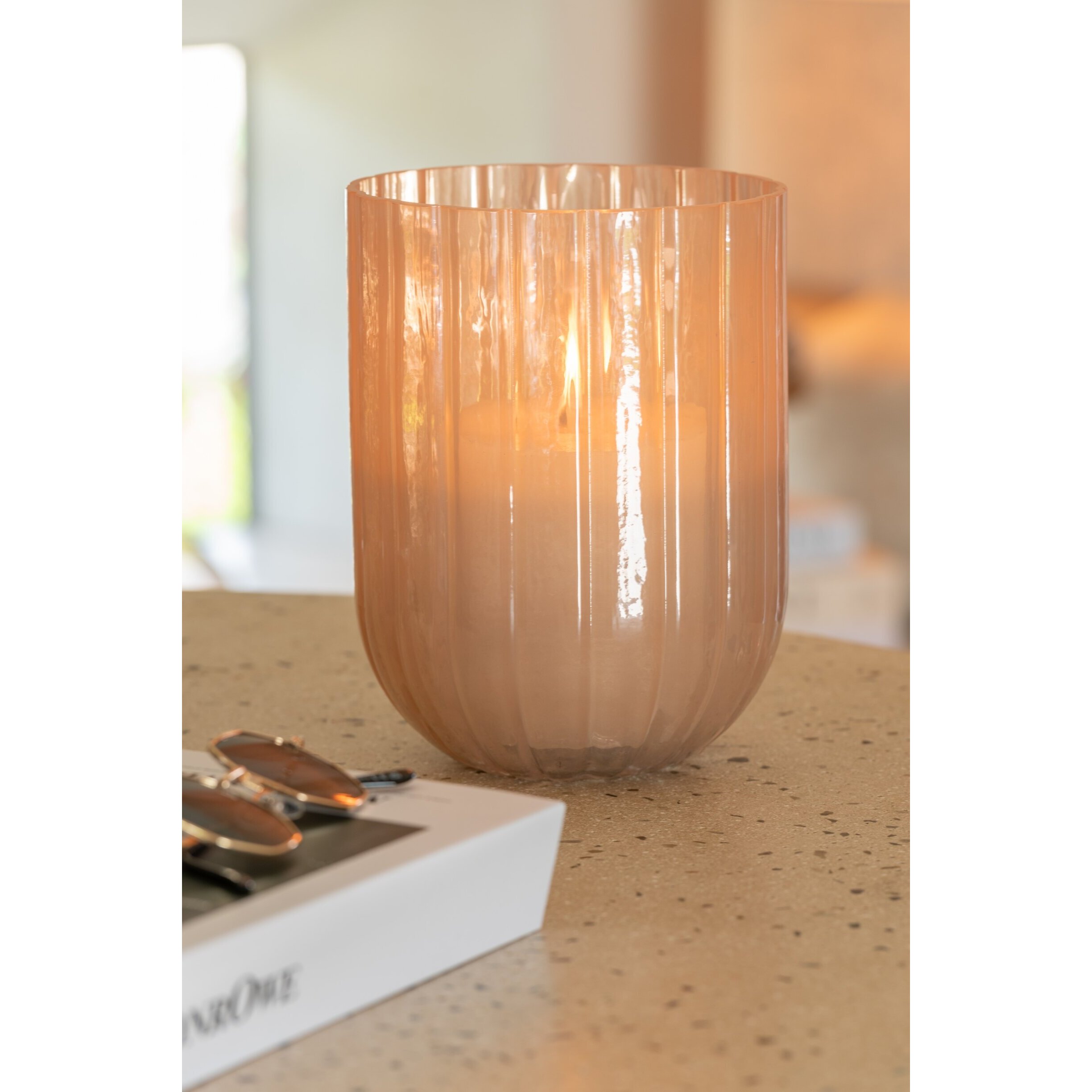 J-Line vase Yari Lignes - verre - pêche - medium - Ø 15 cm