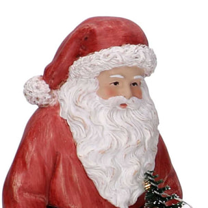 Statua in resina babbo natale con bambina rossa con led cm15x11h18,5