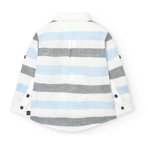 Camisa listada niÃ±o, lino, estampado rayas, azul claro