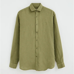 Camisa verde de lino de corte regular con bordado Polo Club