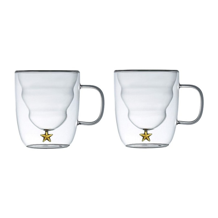 Tasses double paroi étoile dorée 250ml - lot de 2