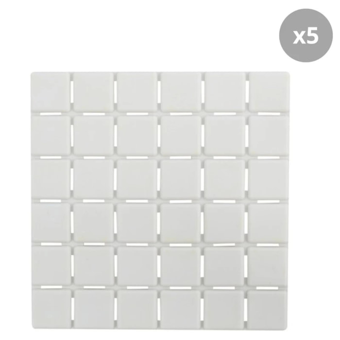 Lot de 5 Tapis antidérapants de douche ou baignoire Caoutchouc QUADRO 13x13cm Blanc MSV