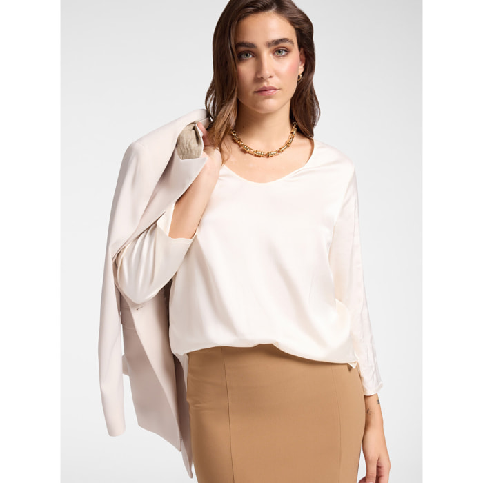Elena Mirò - Blusa in raso stretch - Bianco