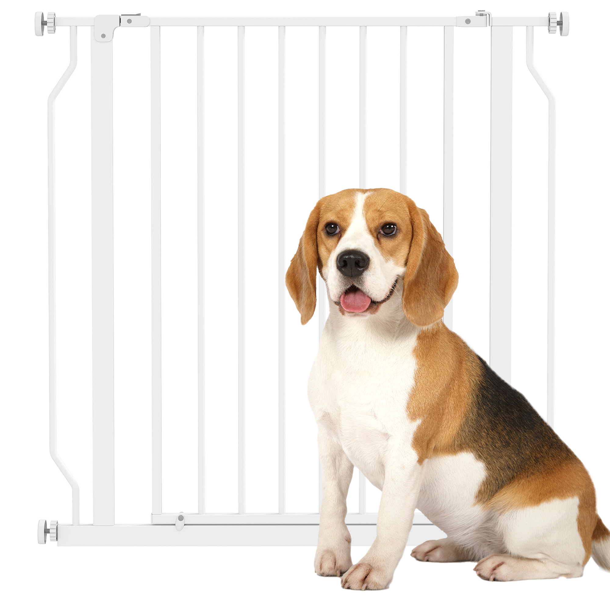 Barrera de Seguridad para Perros 75-85 cm para Puertas y Escaleras Puerta de Seguridad Apertura en Dos Sentidos y Solo una Mano Montaje a Presión y Doble Bloqueo Blanco