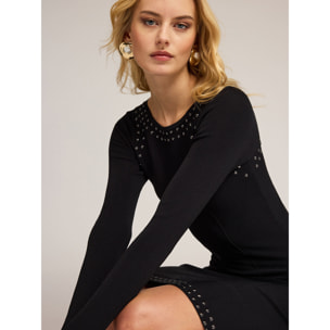 Motivi - Vestito flare midi in maglia con applicazioni - Nero