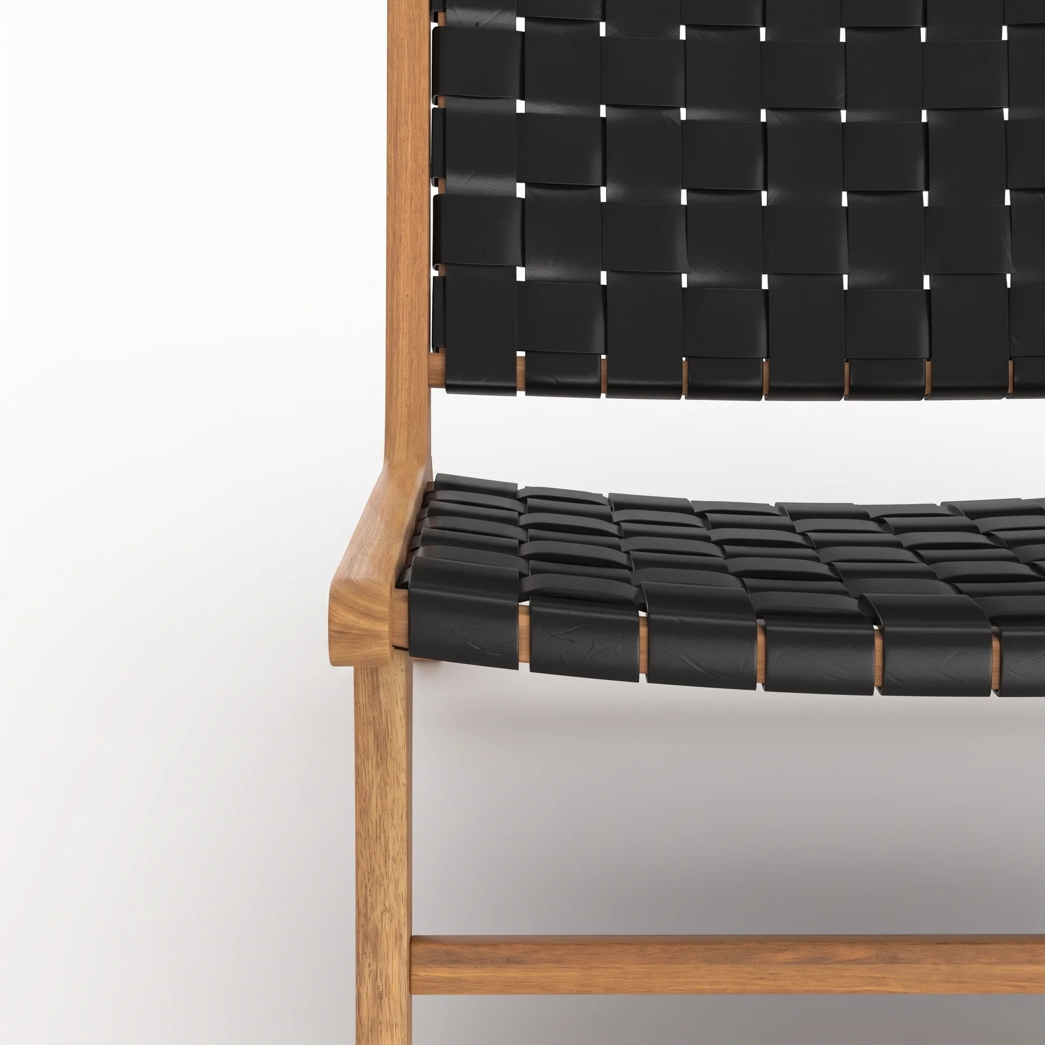Fauteuil en teck et cuir tréssé noir - Kuna