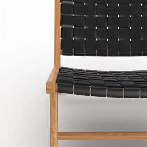 Fauteuil en teck et cuir tréssé noir - Kuna