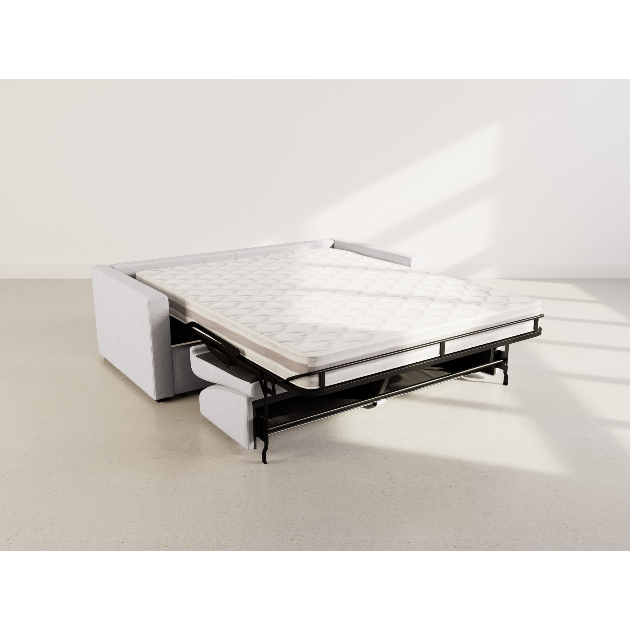 Julia - canapé lit 3 places convertible express couchage quotidien 140 cm matelas 18 cm en tissu - Gris clair